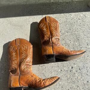 Justin Boots Men’s 9 Boots Orange & Brown Ostrich Leather Western Cowboy